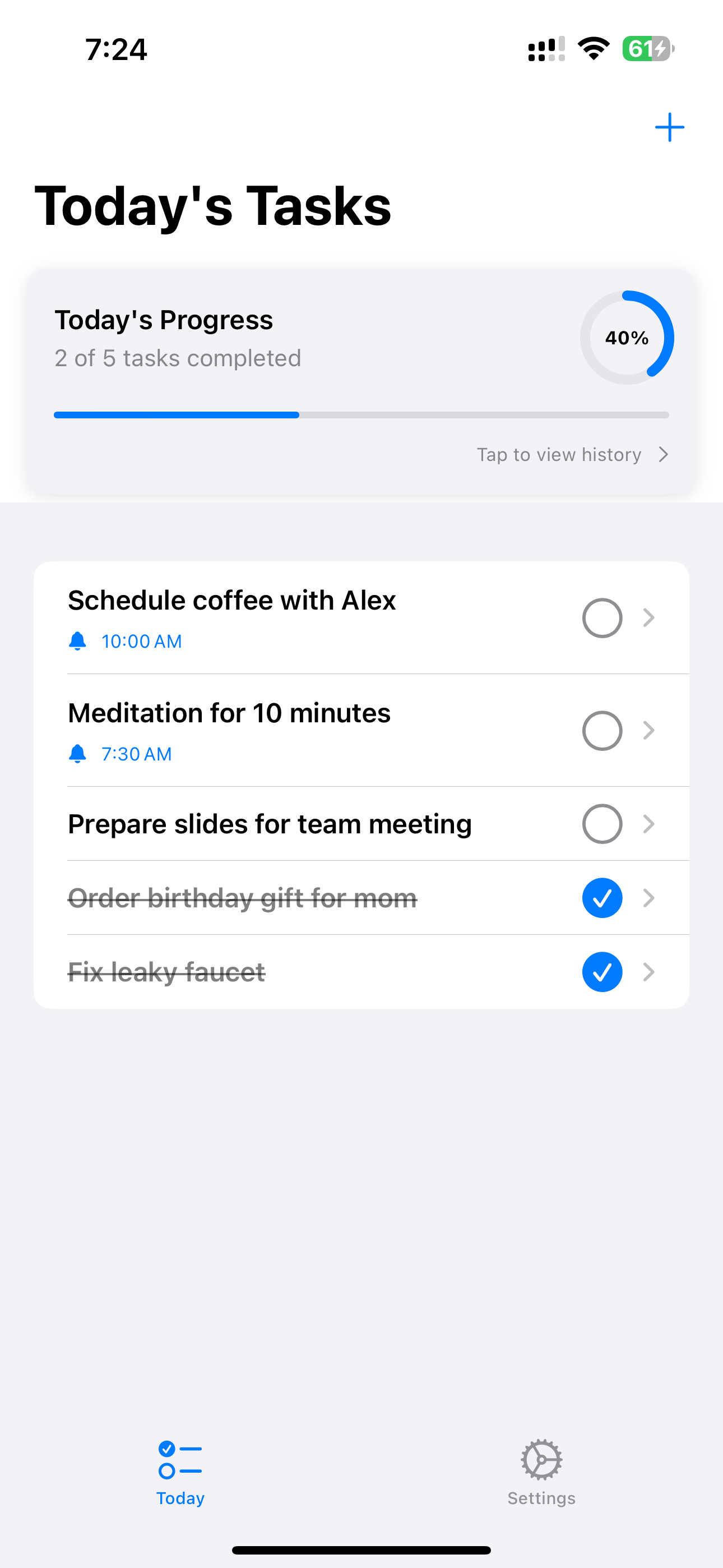 Screenshot of Today - Focused todo list